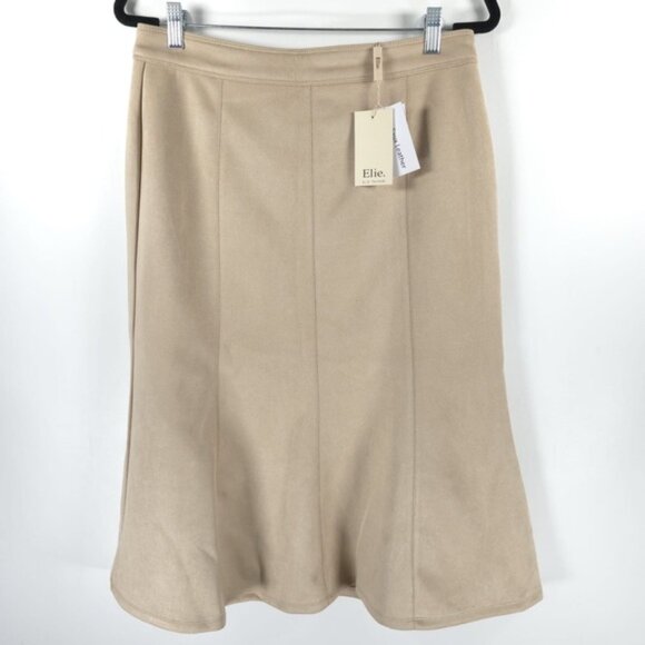 NWT ELIE. ELIE TAHARI FAUX SUEDE LEATHER Flare Hem Skirt ЕН341087 Size 10, 8 - Picture 1 of 5